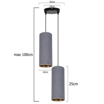 Luster na sajli AVALO 2xE27/60W/230V pr. 20 cm sivo
