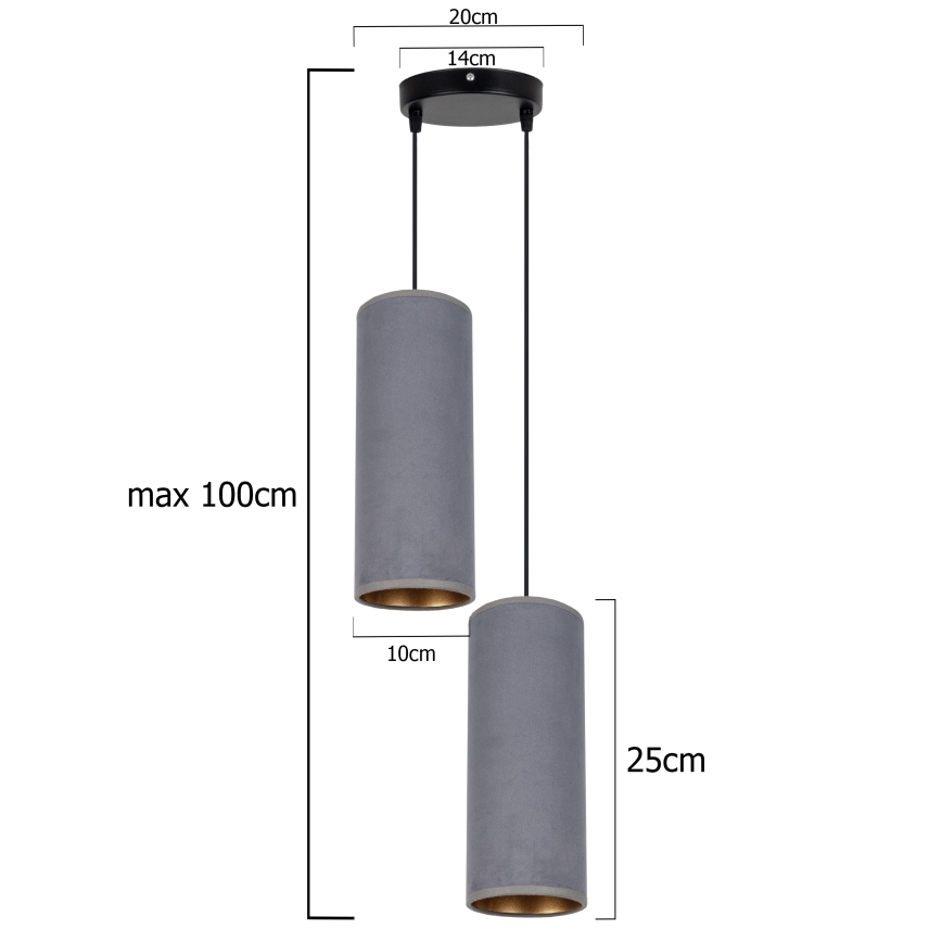 Luster na sajli AVALO 2xE27/60W/230V pr. 20 cm sivo