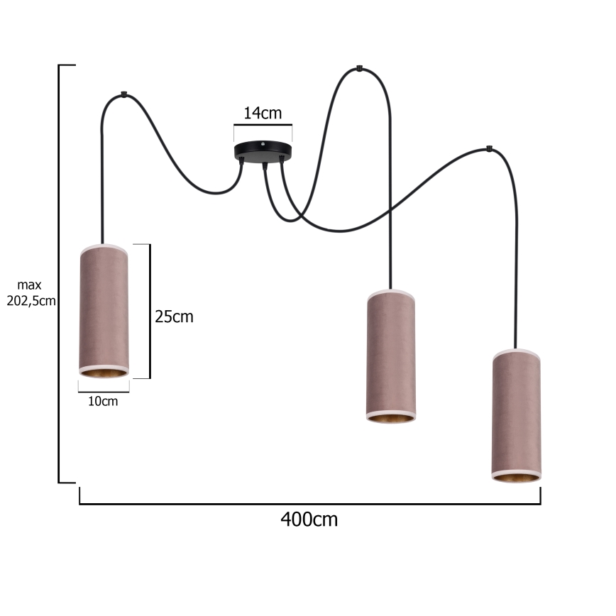 Luster na sajli AVALO 3xE27/60W/230V pauk roze/bakrena