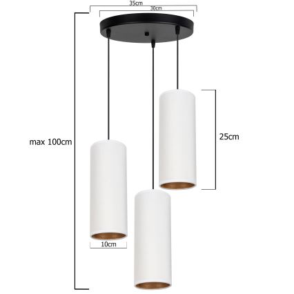 Luster na sajli AVALO 3xE27/60W/230V pr. 35 cm bela