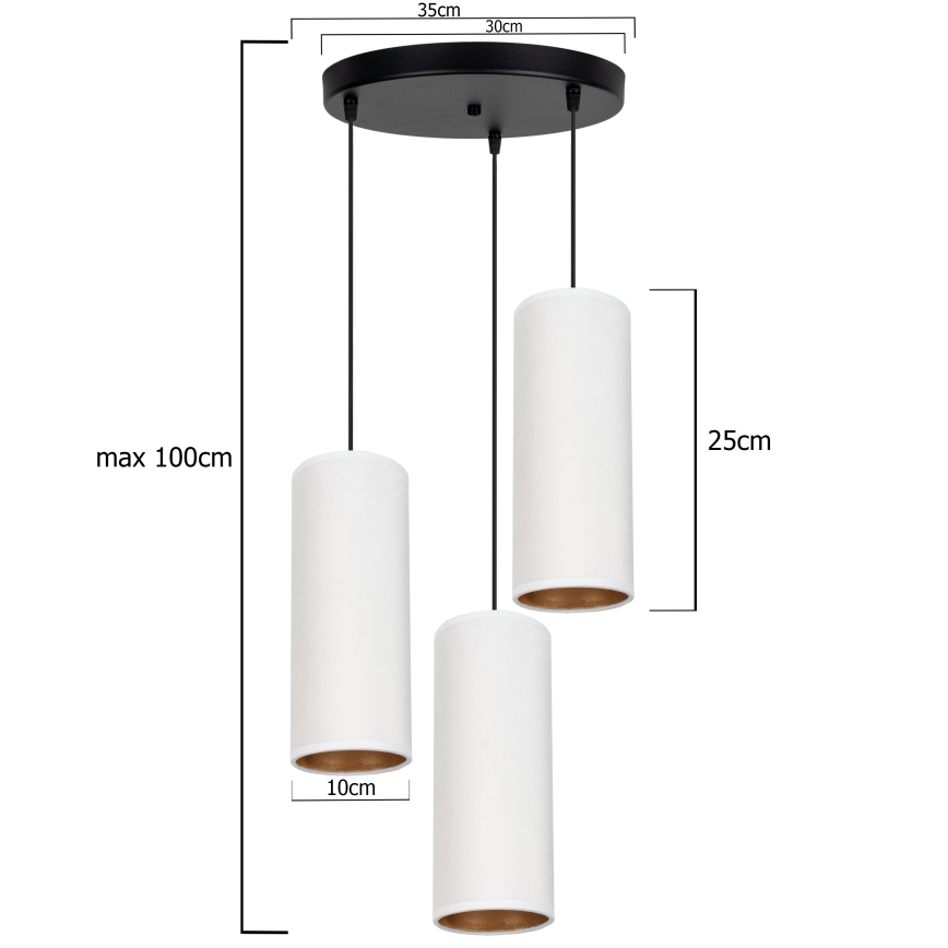 Luster na sajli AVALO 3xE27/60W/230V pr. 35 cm bela