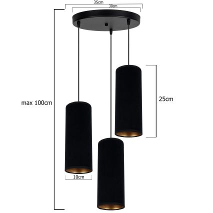 Luster na sajli AVALO 3xE27/60W/230V pr. 35 cm crno