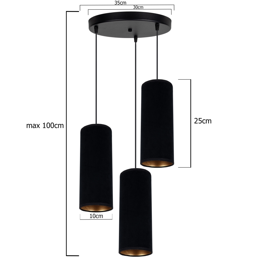 Luster na sajli AVALO 3xE27/60W/230V pr. 35 cm crno