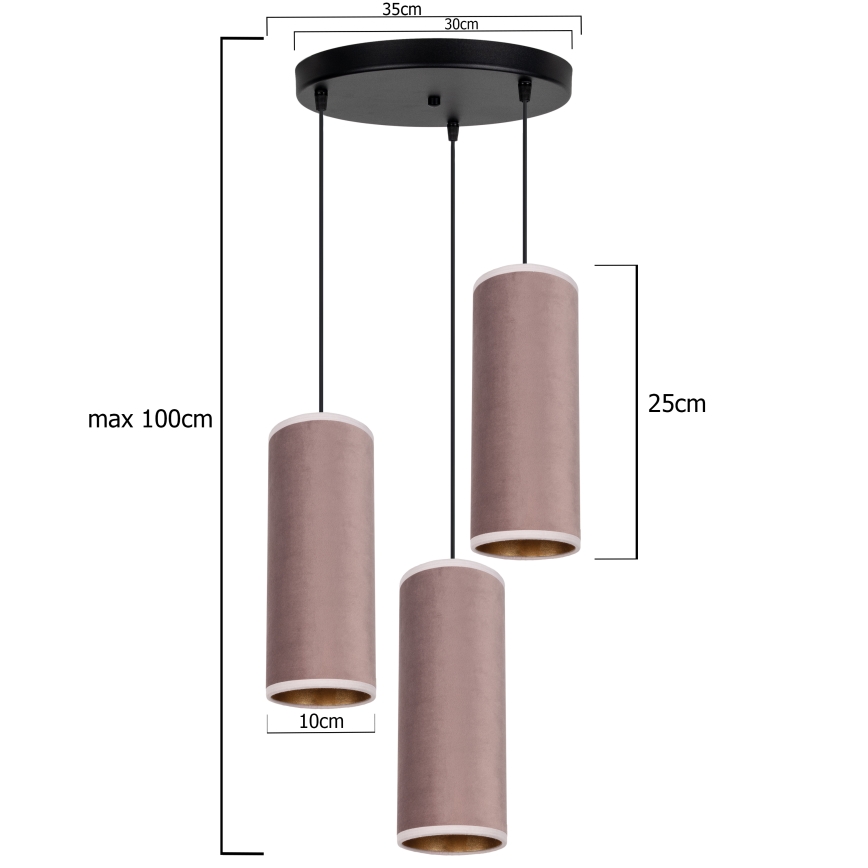 Luster na sajli AVALO 3xE27/60W/230V pr. 35 cm roze