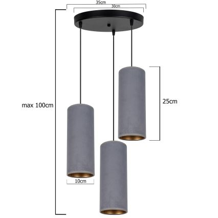Luster na sajli AVALO 3xE27/60W/230V pr. 35 cm sivo