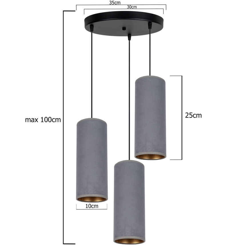 Luster na sajli AVALO 3xE27/60W/230V pr. 35 cm sivo