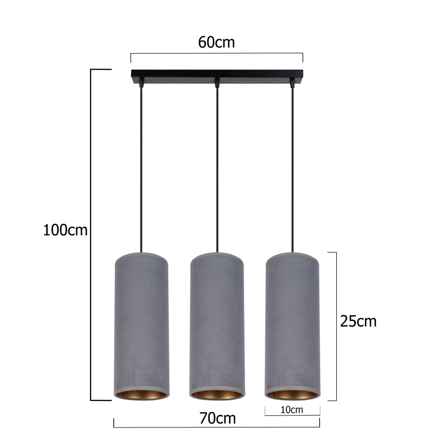 Luster na sajli AVALO 3xE27/60W/230V sivo