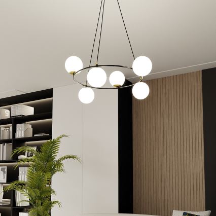 Luster na sajli AZURA 6xE14/10W/230V crno/bela