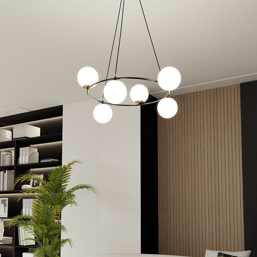 Luster na sajli AZURA 6xE14/10W/230V crno/bela
