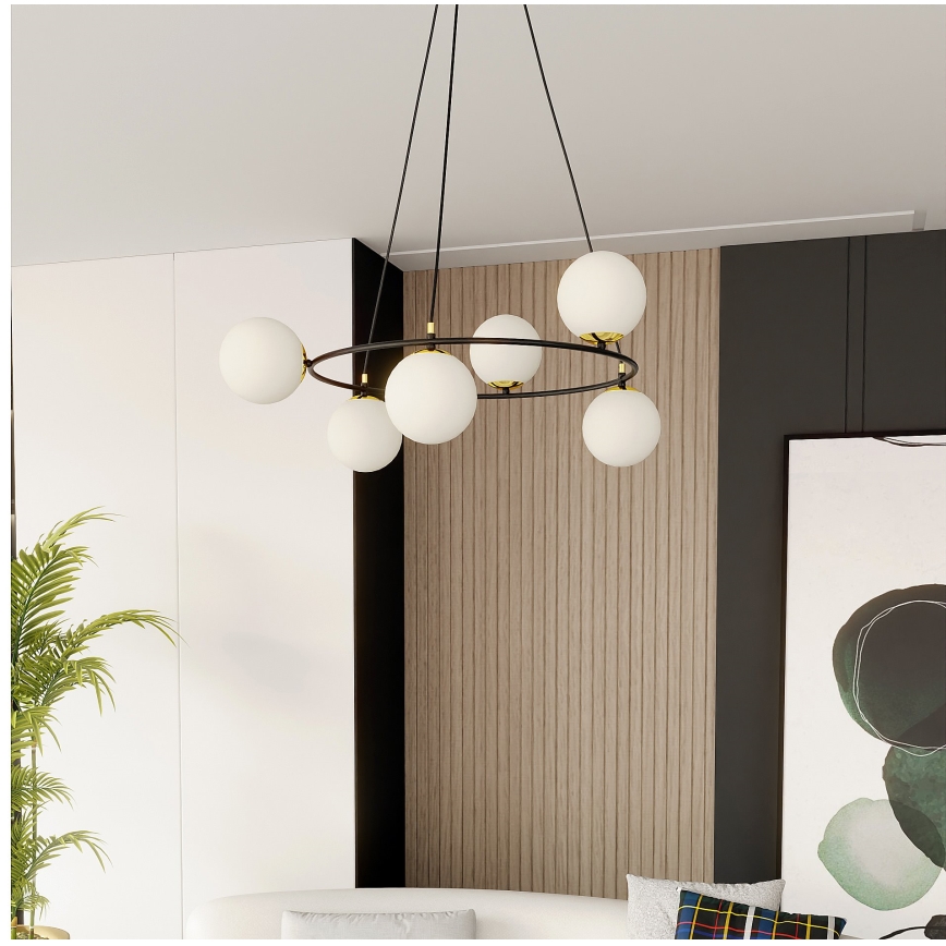 Luster na sajli AZURA 6xE14/10W/230V crno/bela
