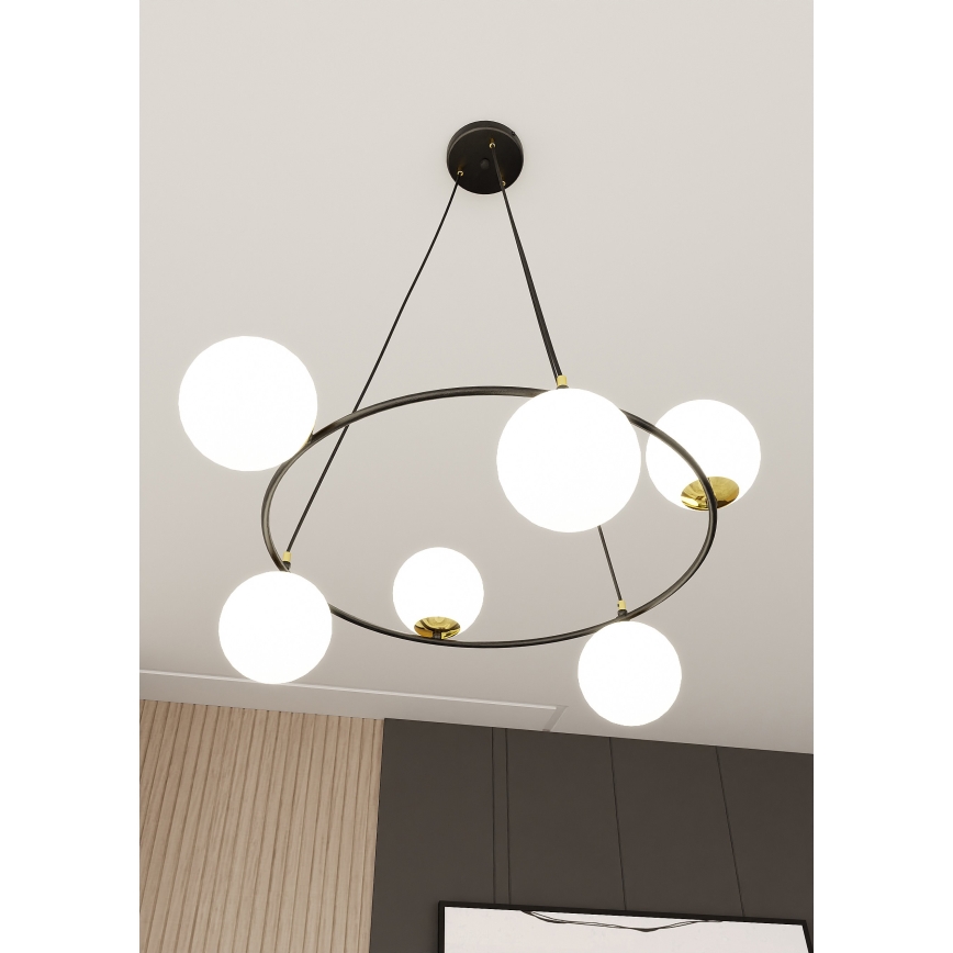 Luster na sajli AZURA 6xE14/10W/230V crno/bela
