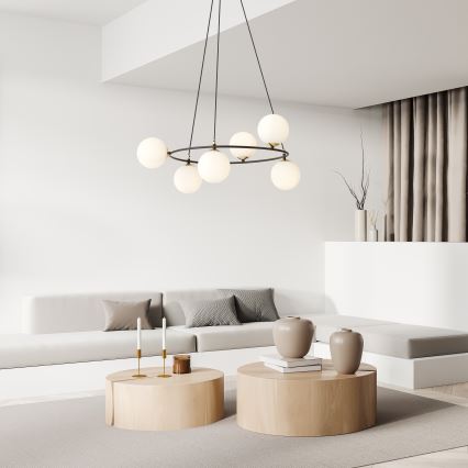 Luster na sajli AZURA 6xE14/10W/230V crno/bela
