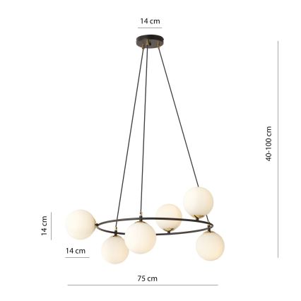 Luster na sajli AZURA 6xE14/10W/230V crno/bela