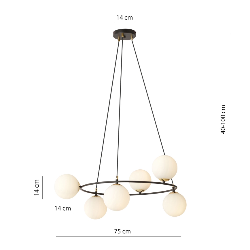 Luster na sajli AZURA 6xE14/10W/230V crno/bela