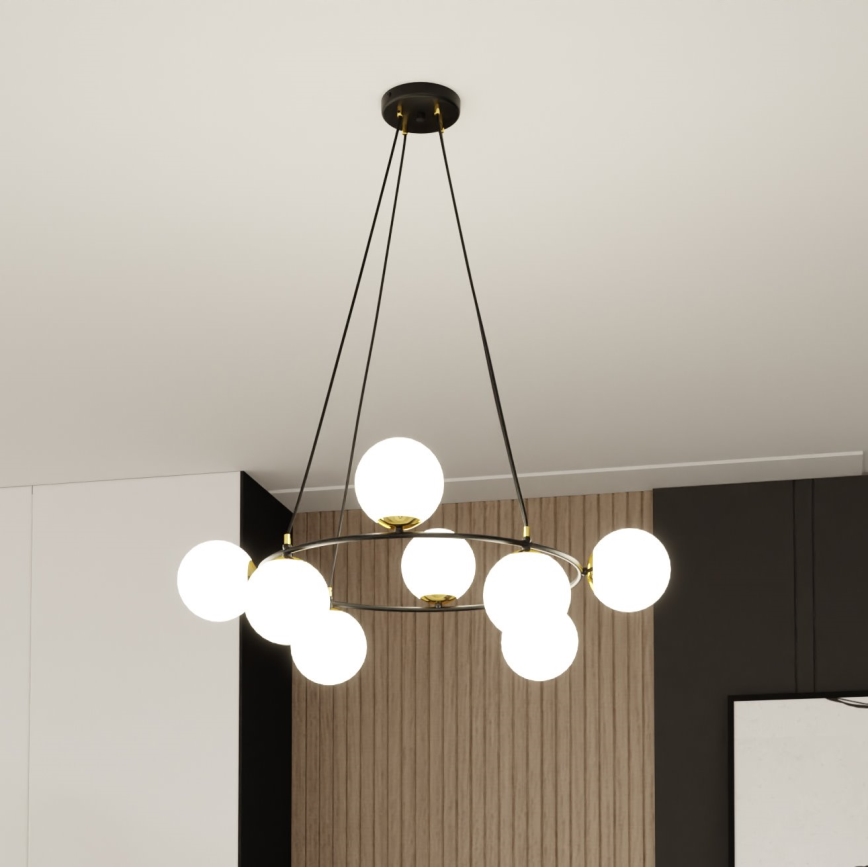 Luster na sajli AZURA 8xE14/10W/230V crno/bela