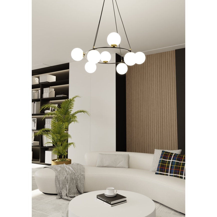 Luster na sajli AZURA 8xE14/10W/230V crno/bela