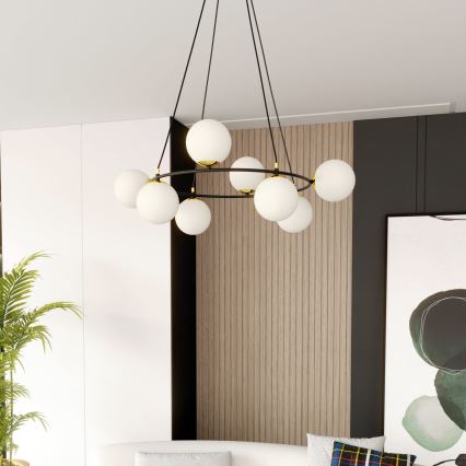 Luster na sajli AZURA 8xE14/10W/230V crno/bela