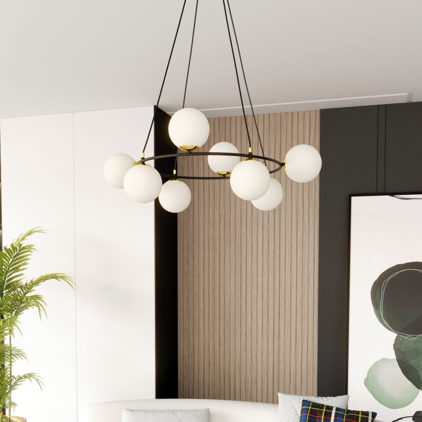 Luster na sajli AZURA 8xE14/10W/230V crno/bela