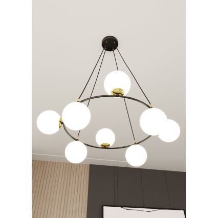 Luster na sajli AZURA 8xE14/10W/230V crno/bela