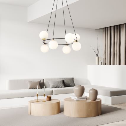 Luster na sajli AZURA 8xE14/10W/230V crno/bela