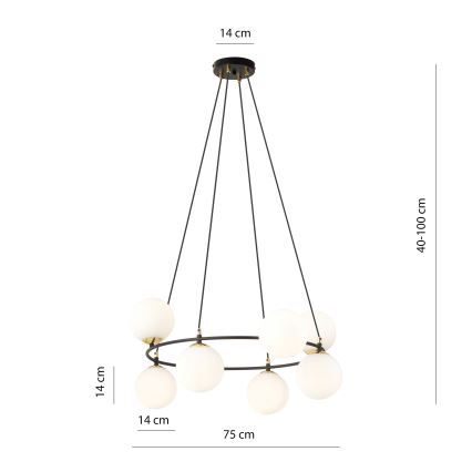 Luster na sajli AZURA 8xE14/10W/230V crno/bela