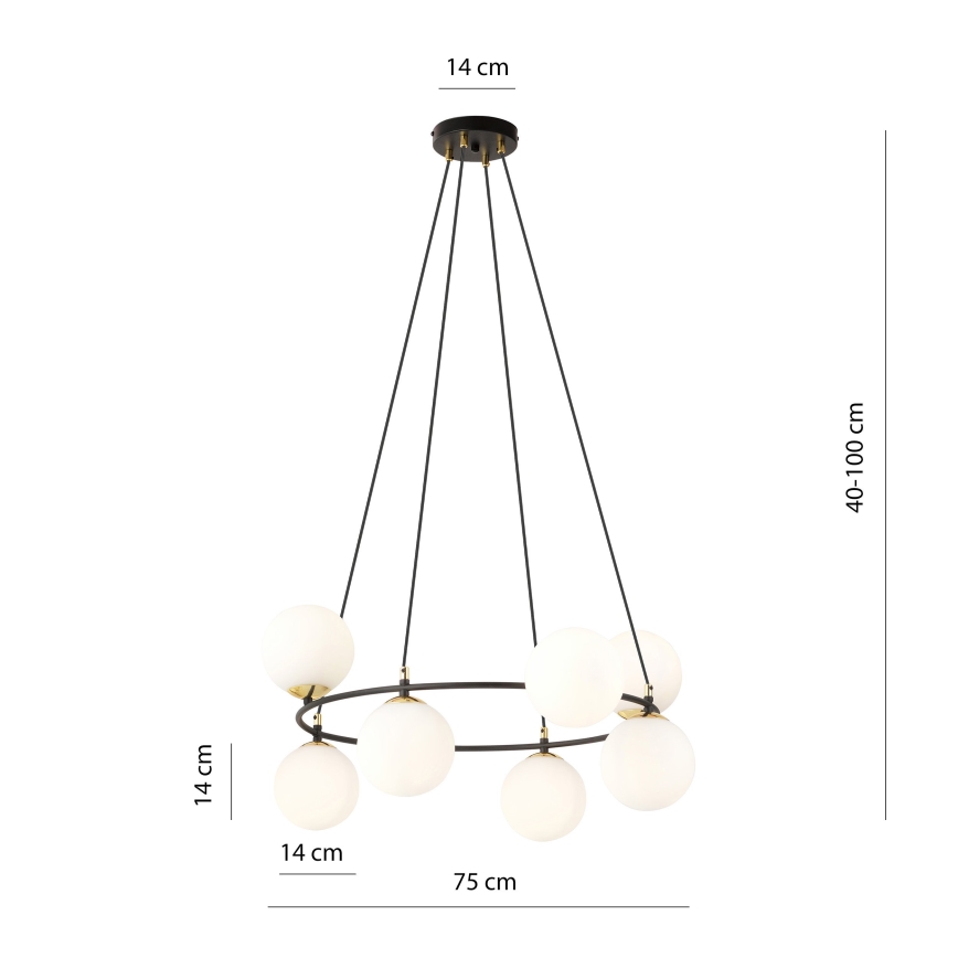 Luster na sajli AZURA 8xE14/10W/230V crno/bela