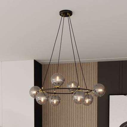 Luster na sajli AZURA 8xE14/10W/230V crno/sivo