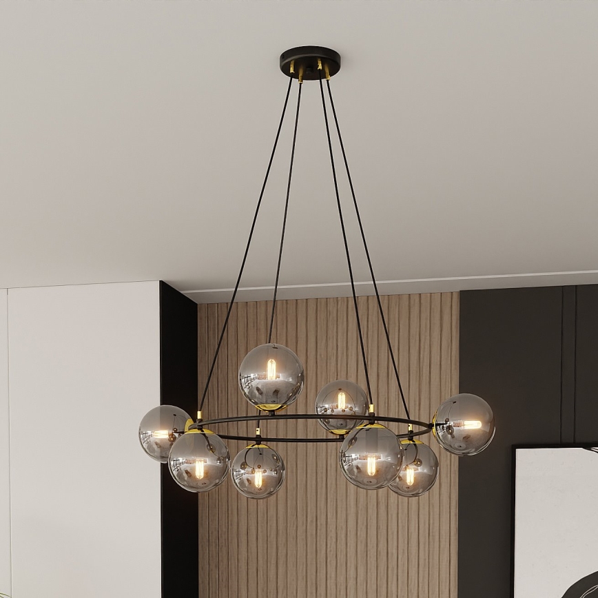 Luster na sajli AZURA 8xE14/10W/230V crno/sivo