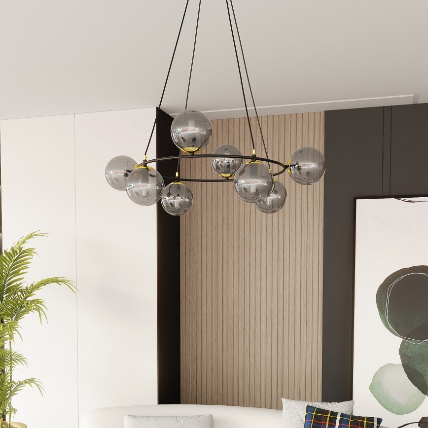Luster na sajli AZURA 8xE14/10W/230V crno/sivo