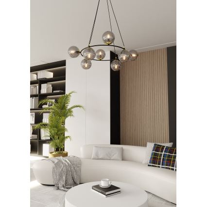 Luster na sajli AZURA 8xE14/10W/230V crno/sivo
