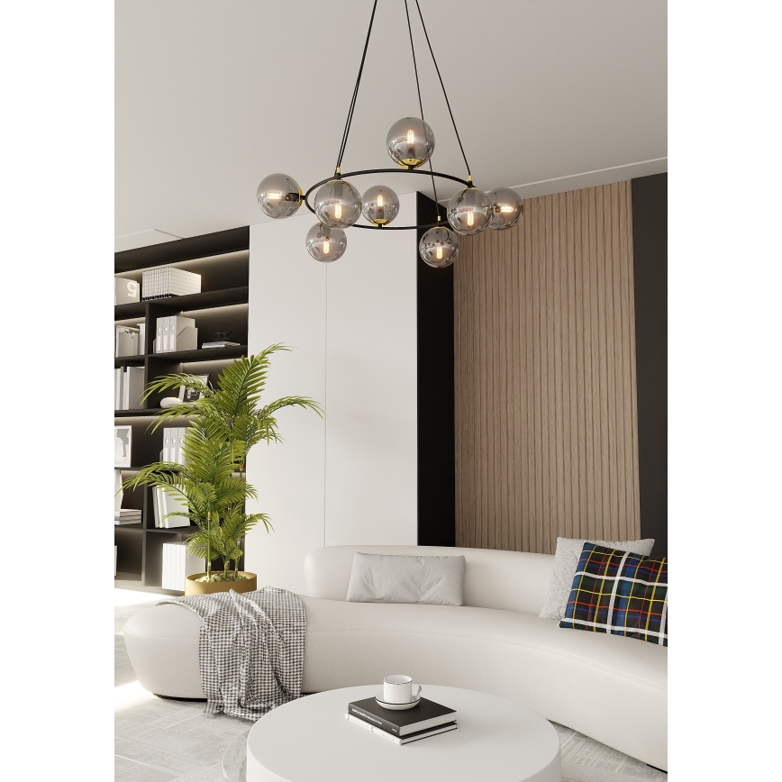 Luster na sajli AZURA 8xE14/10W/230V crno/sivo