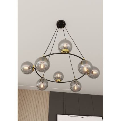 Luster na sajli AZURA 8xE14/10W/230V crno/sivo