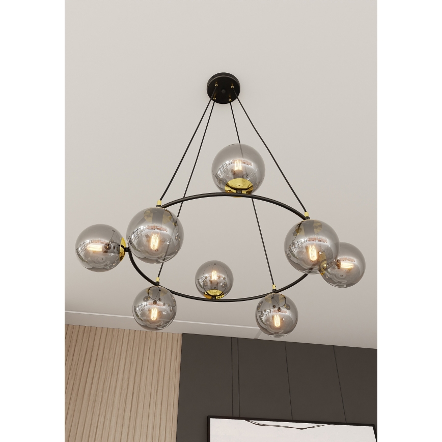Luster na sajli AZURA 8xE14/10W/230V crno/sivo