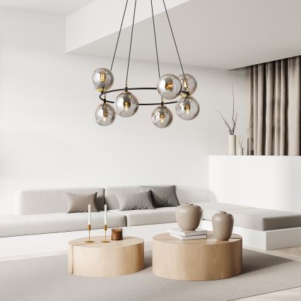 Luster na sajli AZURA 8xE14/10W/230V crno/sivo
