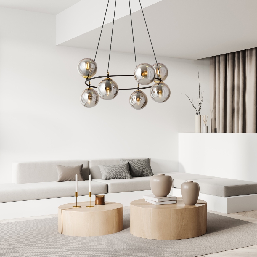Luster na sajli AZURA 8xE14/10W/230V crno/sivo