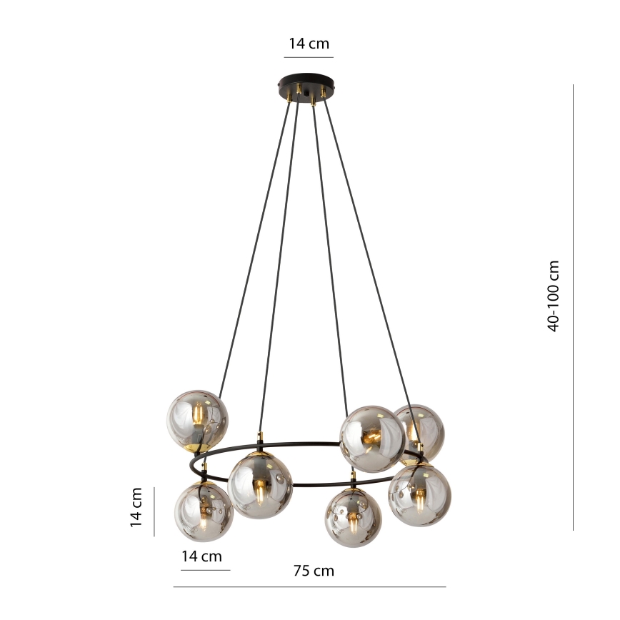 Luster na sajli AZURA 8xE14/10W/230V crno/sivo