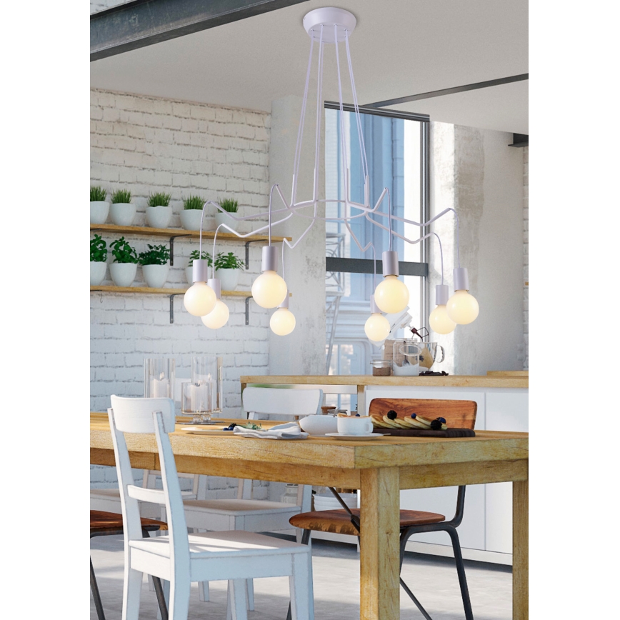 Luster na sajli BASSO 8xE27/40W/230V bela