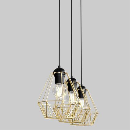 Luster na sajli BERGEN 3xE27/60W/230V crno/zlatna