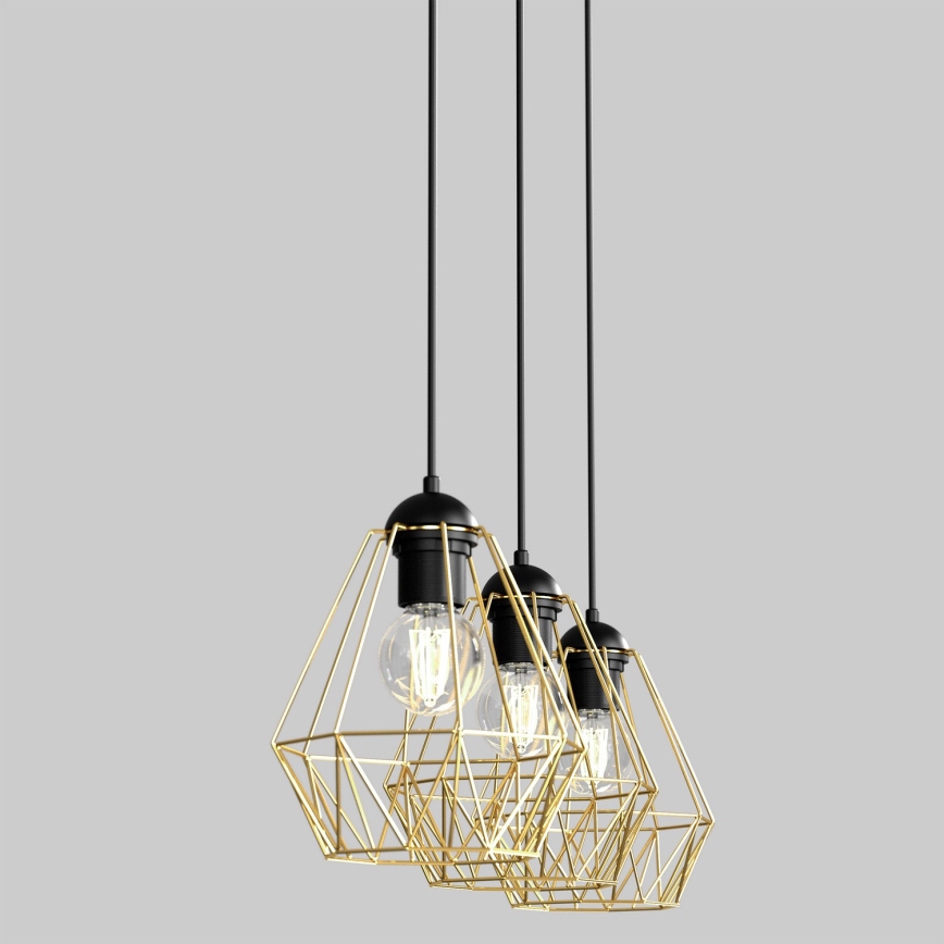 Luster na sajli BERGEN 3xE27/60W/230V crno/zlatna