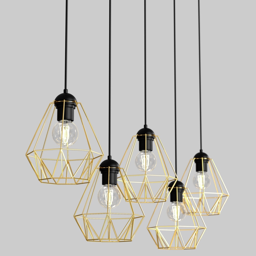 Luster na sajli BERGEN 5xE27/60W/230V crno/zlatna