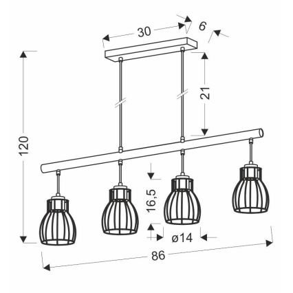 Luster na sajli BERNITA 4xE27/60W/230V