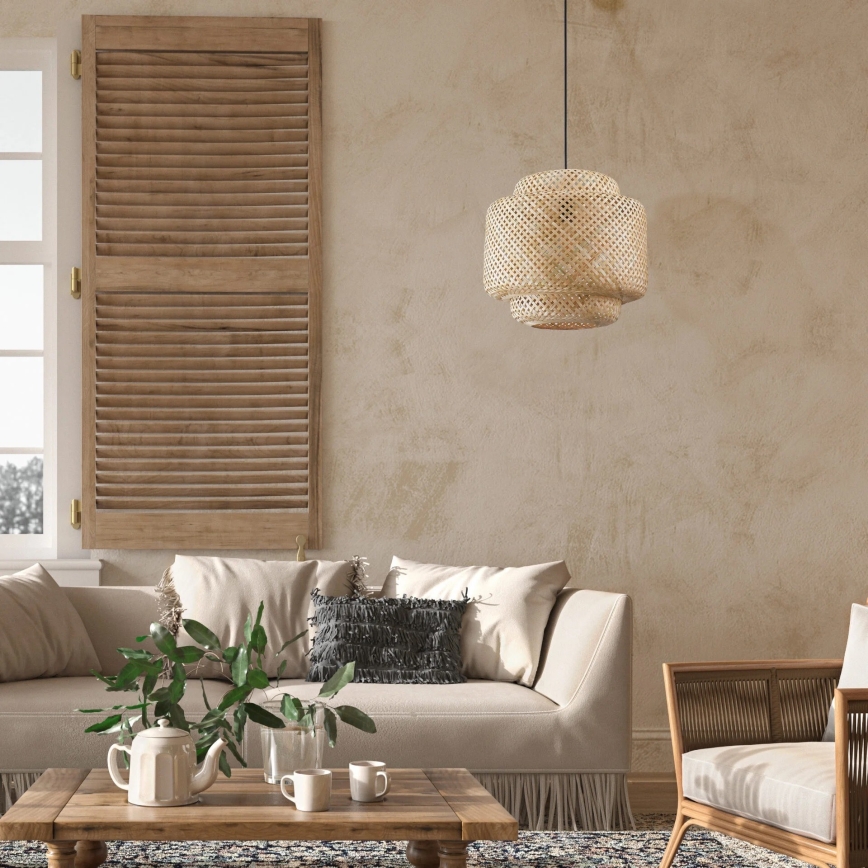 Luster na sajli BERTA 1xE27/20W/230V pr. 40 cm bambus