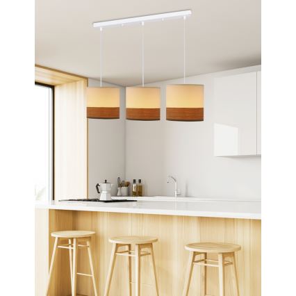 Luster na sajli BIANCO 3xE27/40W/230V bela/braon