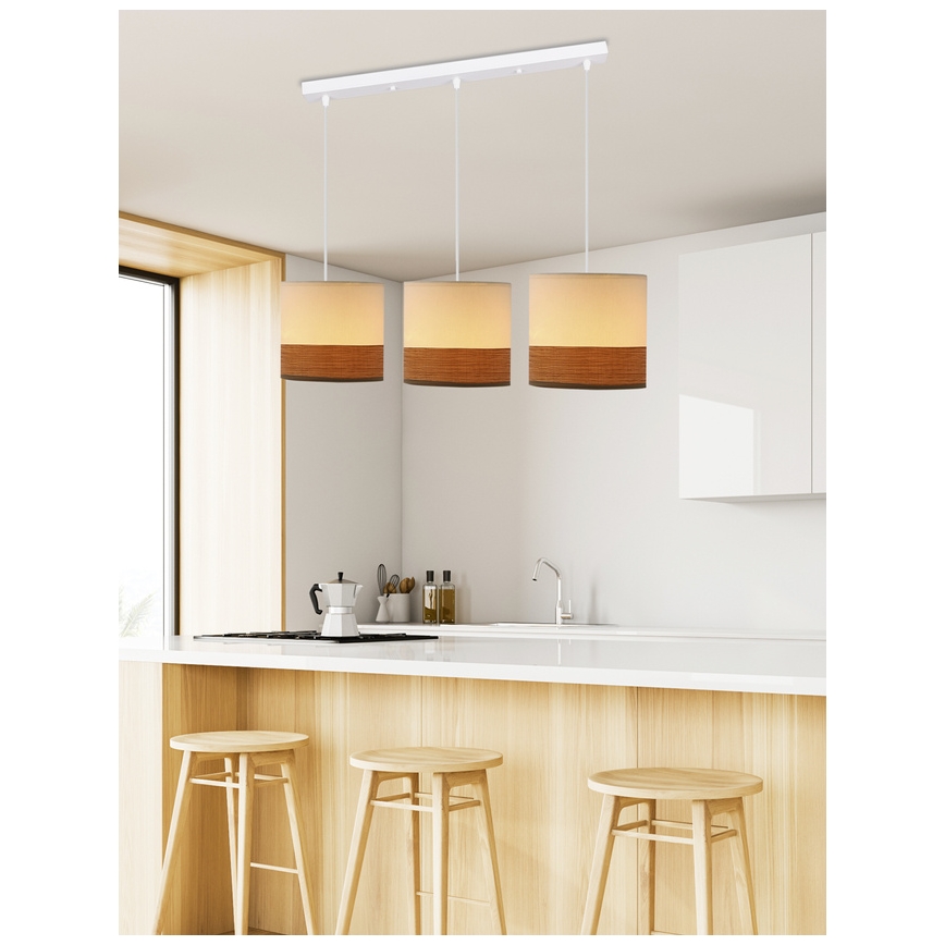 Luster na sajli BIANCO 3xE27/40W/230V bela/braon