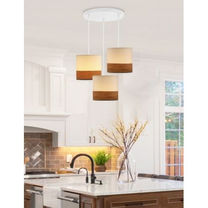 Luster na sajli BIANCO 3xE27/40W/230V bela/braon