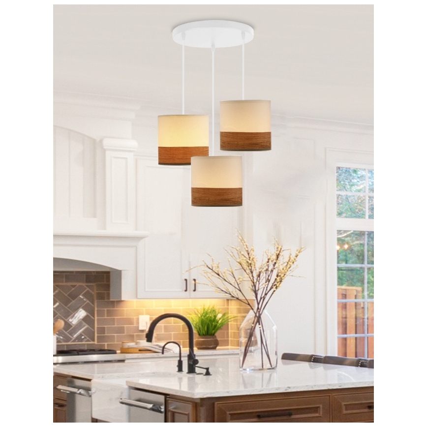 Luster na sajli BIANCO 3xE27/40W/230V bela/braon