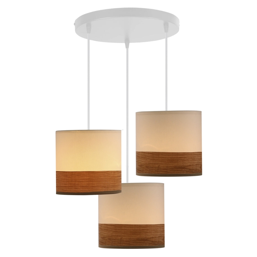 Luster na sajli BIANCO 3xE27/40W/230V bela/braon
