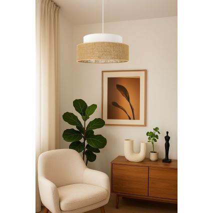 Luster na sajli BOHO 1xE27/60W/230V bela/bež