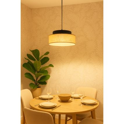 Luster na sajli BOHO 1xE27/60W/230V crno/bež