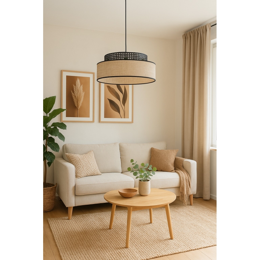 Luster na sajli BOHO 1xE27/60W/230V crno/ratan